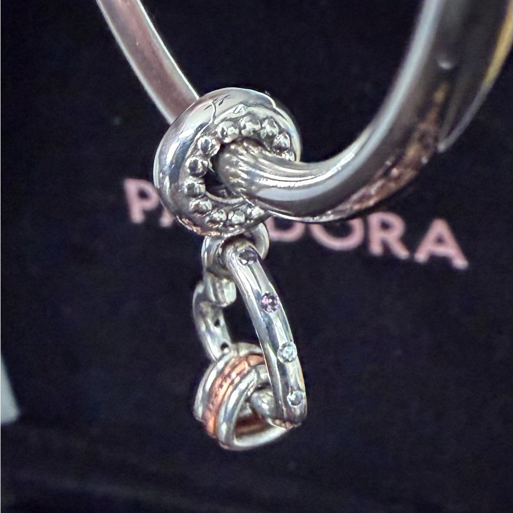 Pandora Silver And Rose Gold Floating Hearts with Shades of Lavender CZ Charm